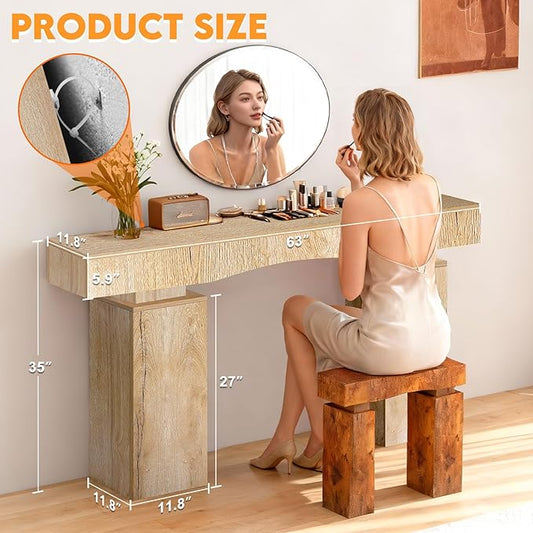 63 Inch Long Entryway Table Bold, Wooden Console Table with Socket Farmhouse Sofa Table for Entrance, Hallway, Living Room, Behind Couch(Natural Brown)