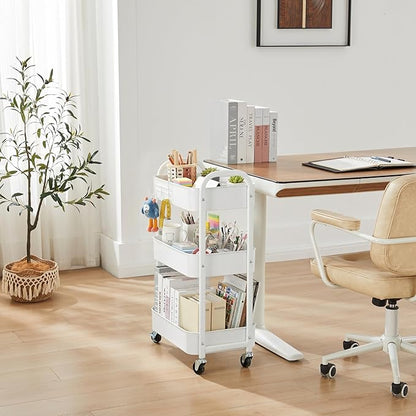 MAX Houser 3-Tier Rolling Utility Cart with Caster Wheels,Easy Assembly, for Kitchen, Bathroom (White)