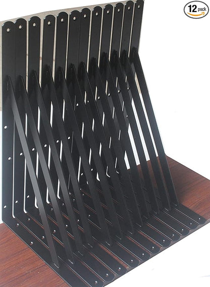 12 Pack L22 x H 12" Black Heavy Duty Shelf Brackets with Screws Metal Shelf Brackets Shelf Support Angle Brackets for Shelves L Brackets Heavy Duty Floating Shelf