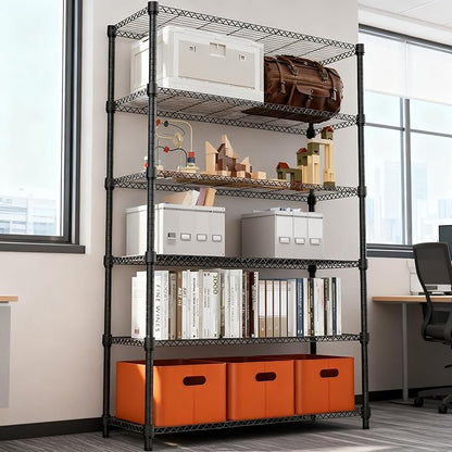2100LBS 47.2" W 6 Tiers Shelf Storage Shelves Metal Shelving Unit Heavy Duty Garage Shelving Adjustable Wire Shelves for Pantry,Kitchen,Garage,Basement,Black 17.7" D x 47.2" W x 82.4" H