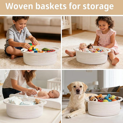 Small Woven Basket Gift For Empty,Easter basket With Ribbons and Bags, Durable Cute Gifts 12"X 8" X 5"Small Rope Basket for Gifting,White