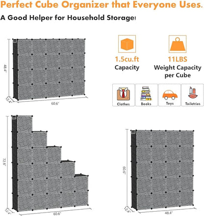 C&AHOME Cube Storage Organizer, 20-Cube Storage Shelving with Doors, Modular Book Shelf, Plastic Shelves Organizing Units, Ideal for Bedroom Living Room 48.4" L × 12.4" W × 60.6" H Black SHS3020B-DOOR