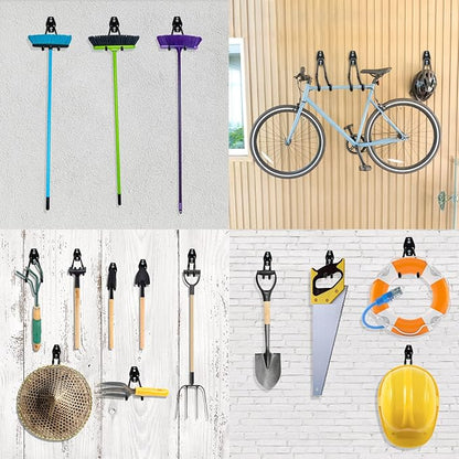 Heavy Duty Garage Hooks 4 Pack, 7.7 inch U Shaped Long Hanger, with 2 Extension Cord Holder Organizer, Wall Mounted Storage System, for Power and Garden Tool Hanging， Ladders, Bikes, Hose
