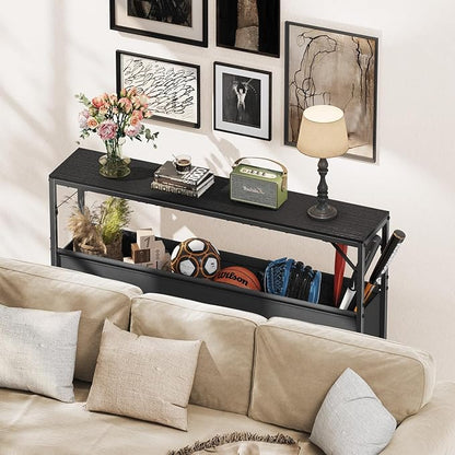 47.2'' Console Table, 9.5" D Entryway Table with Storage Basket, Narrow Sofa Table, Behind Couch Table for Hallway, Foyer, Corridor, Living Room, Black