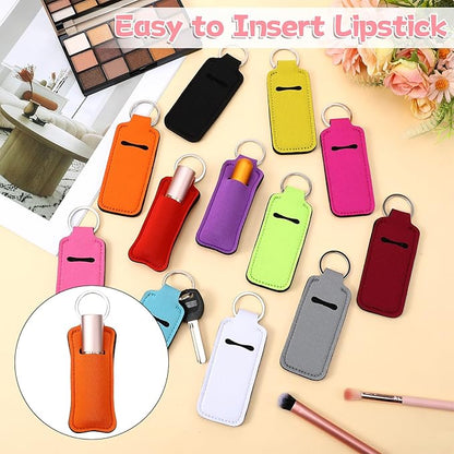 12 Pcs Lip Balm Gloss Holder Keychain, Cute Pocket Lipstick Keychain Colorful Lip Balm Sleeve Pouch for Women Pocket Bag Accessories