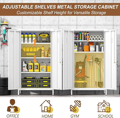 47.24" Metal Storage Locker with Lockable, Employees Metal Steel Locker with 2 Door ＆ 3 Adjustable Shelves, Small Locker Storage Cabinets for Home, School, Office, Gym (White)
