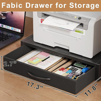YAOHUOO 2-Tier Desktop Printer Stand with Fabric Drawer, Prtiner Table with Storage Shelf, Desk Organizer for Home Office,3D Printer,Fax Machine,Scanner, 19.6"x14.9" Black