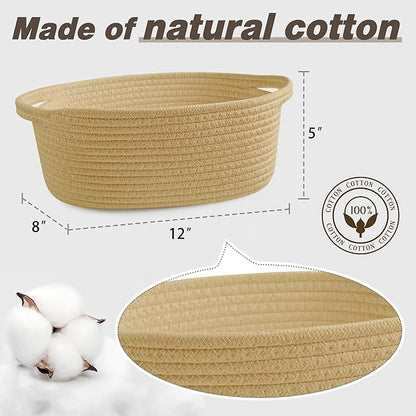 Pro Goleem Small Woven Basket with Gift Bags and Ribbons Durable Baskets for Gifts Empty Small Rope Basket for Storage 12"X 8" X 5" Baby Toy Basket with Handles, Khaki
