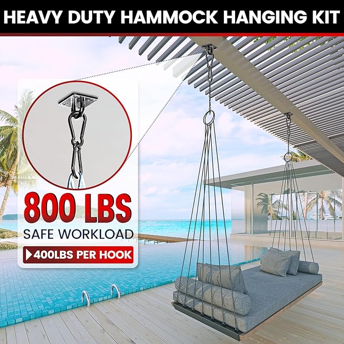 sprookber 304 Stainless Steel Pad Eye Snap Hooks, M6 Heavy Duty Ceiling Hooks, 800 lb Capacity Hammock Swing Hanging kit, Plant Hangers, Marine Hardware Staple Hook Loop with Screws, Set of 8(Black)