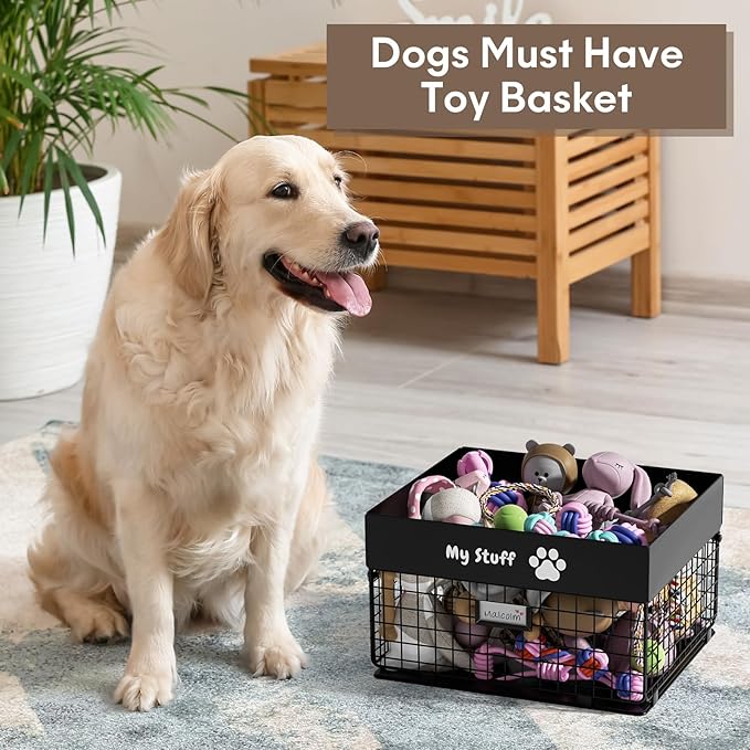 Dog Toy Basket - Metal Large Dog Toy Box for Small Dog - Dog Toy Storage Bin for Pet - Personalized Large Dog Toy Basket for Puppy and Pet- Dog Toy Organizer Holder Boxes for Living Room