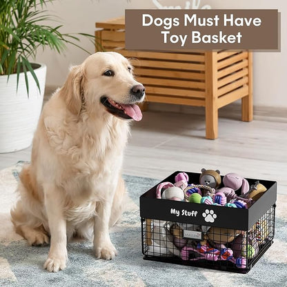 Dog Toy Basket - Metal Large Dog Toy Box for Small Dog - Dog Toy Storage Bin for Pet - Personalized Large Dog Toy Basket for Puppy and Pet- Dog Toy Organizer Holder Boxes for Living Room