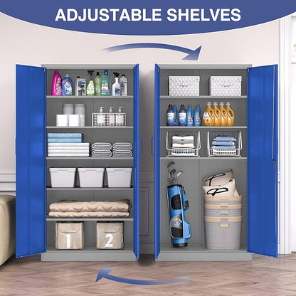 Metal Garage Storage Cabinet,Steel Storage Cabinet with Doors and Adjustbale Shelves,Lockable Tool Cabinet for Garage,Basement,Home Office,School