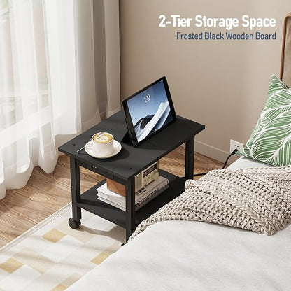 TUTOTAK 2 Tier Printer Stand, Rolling Printer Cart with Power Outlets and USB Ports, Mobile Printer Table with Wheels, for Under Desk, Office, Home, Black PS01BK001P