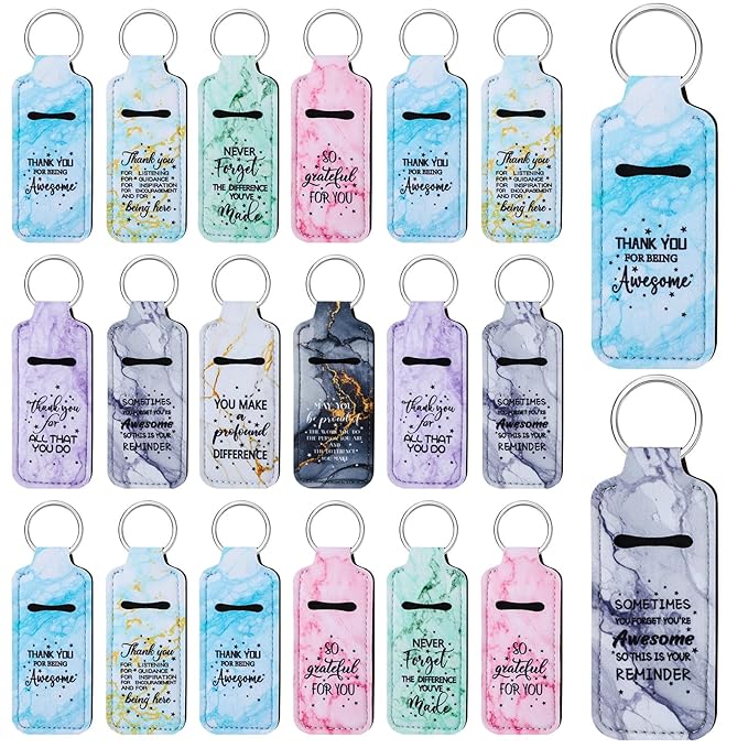 72 Pcs Lipstick Holder Bulk Lipstick Holder Keychain Thank You Inspirational Lip Gloss Pouch Portable(Marble Colors)