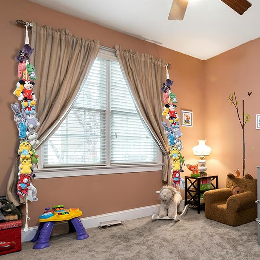 2PCS Stuffed Animals Storage Chain Organizers 80" Cotton Hanging Storage Chain with 40 Metal Clips Stuffed Animal Display Holder Chain for Wall or Corner Nursery Play Room