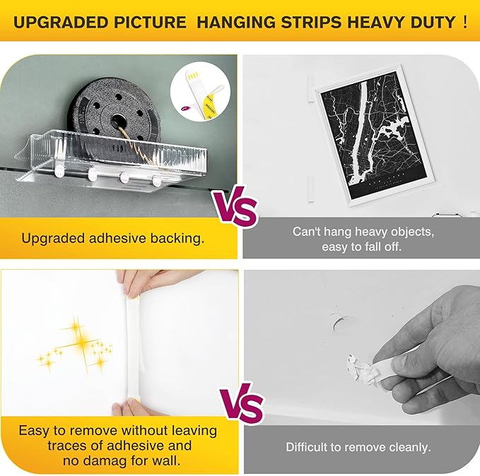 EMITEVER Picture Hanging Strips Heavy Duty, Damage Free Picture Hangers for Walls, Picture Hanging Kit, Hanging Hooks Without Nails, Medium Adhesive Wall Strips for Poster Sticky 20-Pairs (40 Strips)
