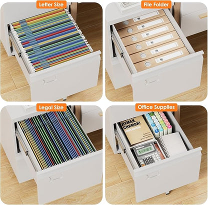 SUXXAN 2 Drawers Mobile File Cabinet, Metal Under Desk Cabinet with Lock, for Office Home, Legal/Letter Size, W14.57”x D17.36”x H25.79”, Assembly Required