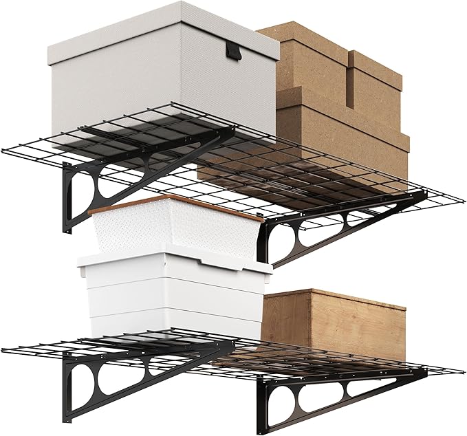 RAD Sportz Heavy Duty Shelves for Wall 2-Pack - Storage for Garage Organization - Garage Shelving with 154lb Capacity and Bike Hooks for 4 Cycles