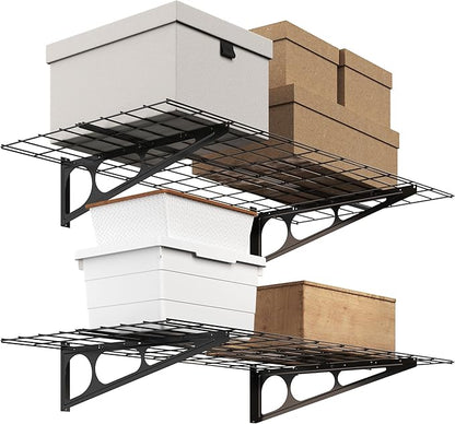 RAD Sportz Heavy Duty Shelves for Wall 2-Pack - Storage for Garage Organization - Garage Shelving with 154lb Capacity and Bike Hooks for 4 Cycles