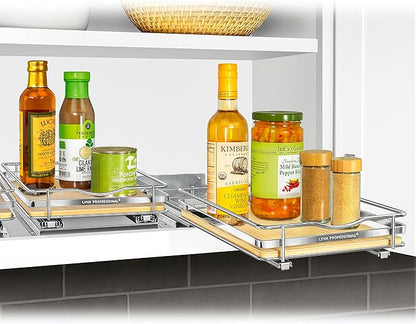LYNK PROFESSIONAL® Élite™ Pull Out Spice Rack Organizer for Inside Kitchen Cabinets - 8-3/8 inch Wide - Slide Out Drawer – Wood/Chrome Sliding Spice Organization for cabinet - Spice Racks - 1 Tier