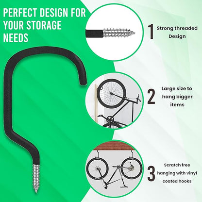 4 Pack Heavy Duty Extra-Large Garage Storage Utility Hooks - 7 Inches for Garage Wall and Ceiling - Garage Hooks for Hanging Bicycle, Ladder, Hose, Cords, and Garden Tools