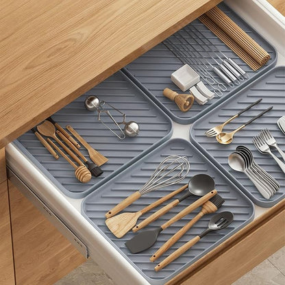 Silicone Organizer Tray for Kitchen Sink and Bathroom, Dishwasher Tray, Versatile Bathroom and Drawer Organizer Trays, Non-Slip Countertop （Gray）