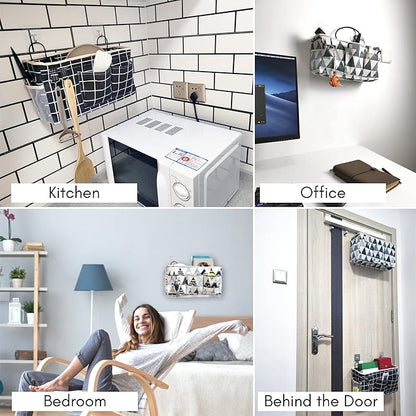 2pcs Large Wall Hanging Organizer Bag, Linen Fabric Door Hanging Storage Baskets with Pockets, Waterproof Bin for Kitchen, Bedroom, Office, RV Camper (Triangle)