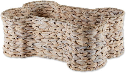 Bone Dry Pet Storage Collection, Bone Shape Hyacinth Toy Basket, White Wash, Large - 24x15x9"
