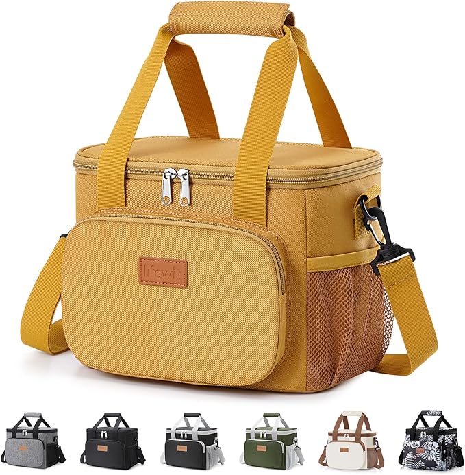 Lifewit Medium Lunch Bag Insulated Lunch Box Soft Cooler Cooling Tote for Adult Men Women, Brown 12-Can (9L)