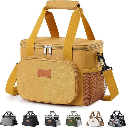 Lifewit Medium Lunch Bag Insulated Lunch Box Soft Cooler Cooling Tote for Adult Men Women, Brown 12-Can (9L)