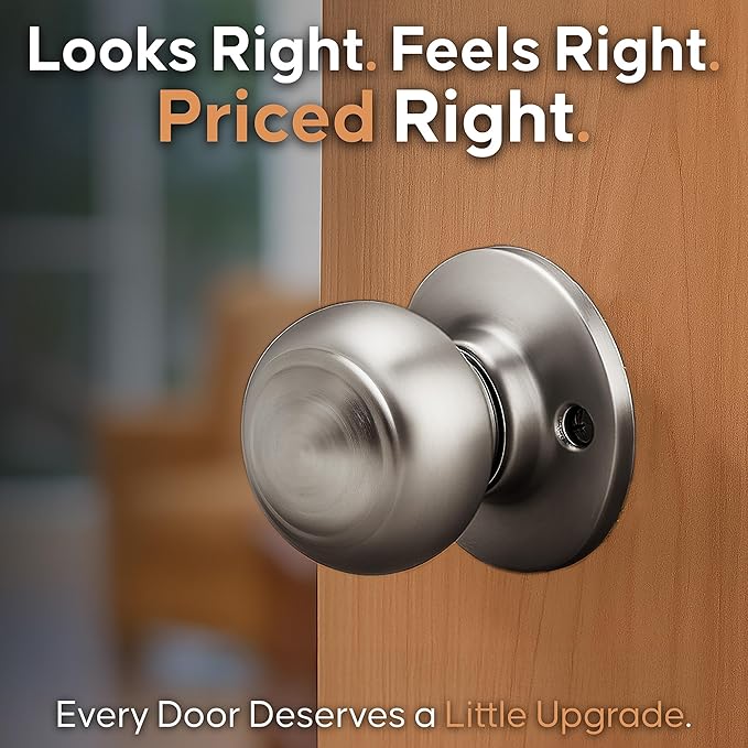 Copper Creek Polished Stainless Door Knobs - Round Colonial Knob, 1 Pack, Interior Passage Handle Perfect for Home Improvement - Fits All Standard Doors - Hallway, Closet, Bedroom, Bathroom