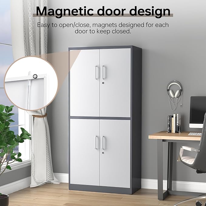 Metal Storage Cabinets with Locking Doors,71" Tall Garage Cabinet with 3 Adjustable Shelves, Lockable Steel Office Storage Caninet Tool Cabnet for Home Office,Garage, Pantry