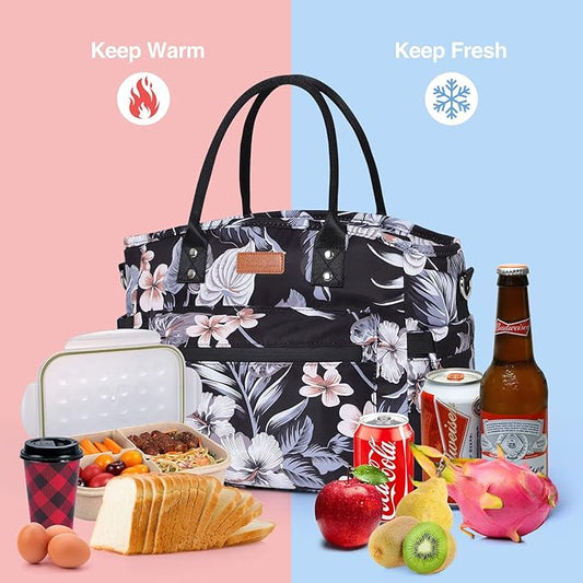 Insulated Lunch Bag for Women/Men,LeakProof Adult Lunch Box,Large Lunch Tote Bag with Removable Shoulder Strap,Portable Reusable Lunch Cooler Bag for Office Work Picnic Beach