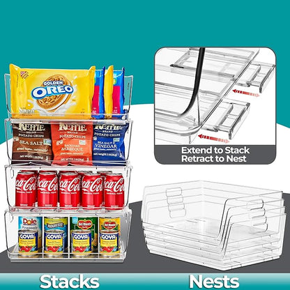 Sorbus Stackable Storage Bins Open Front - Clear Stackable Storage Bins - Pantry Bins for Storage and Organization - Acrylic Stackable Bins for Kitchen - Clear Pantry Organizer Bins (Large 4 Pack)