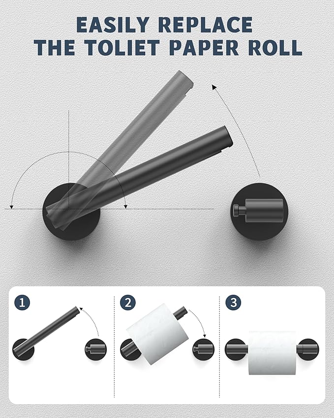Matte Black Toilet Paper Holder SUS304 Stainless Steel Double Post Pivoting Toilet Paper Roll Holder Wall Mounted Toilet Tissue Holder for Commercial Bathroom RV