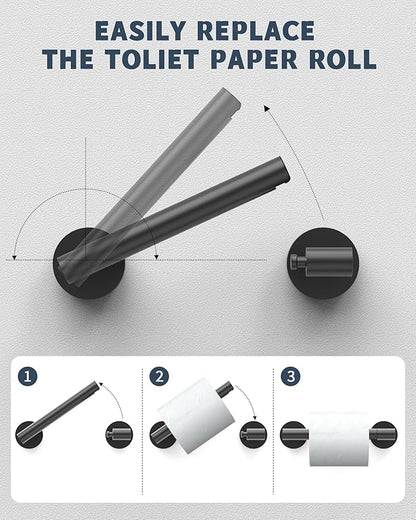 Matte Black Toilet Paper Holder SUS304 Stainless Steel Double Post Pivoting Toilet Paper Roll Holder Wall Mounted Toilet Tissue Holder for Commercial Bathroom RV