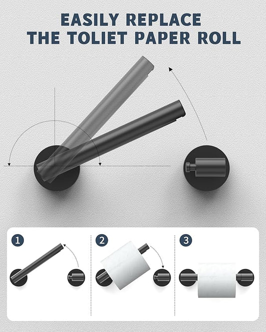 Matte Black Toilet Paper Holder SUS304 Stainless Steel Double Post Pivoting Toilet Paper Roll Holder Wall Mounted Toilet Tissue Holder for Commercial Bathroom RV
