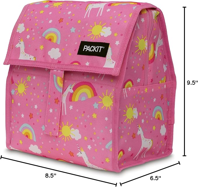 PackIt® Freezable Lunch Bag, Unicorn Dream Pink, Built with EcoFreeze® Technology, Foldable, Reusable, Zip and Velcro Closure with Buckle Handle, Designed for Work Lunch and Fresh Lunch On the Go