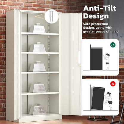 Greenvelly Metal Lockable Storage Cabinet, 72” Tall Storage Cabinet with 2 Doors and 4 Adjustable Shelves for Office, Home, Garage, Pantry (Assembly Required, 18”D, Grey)