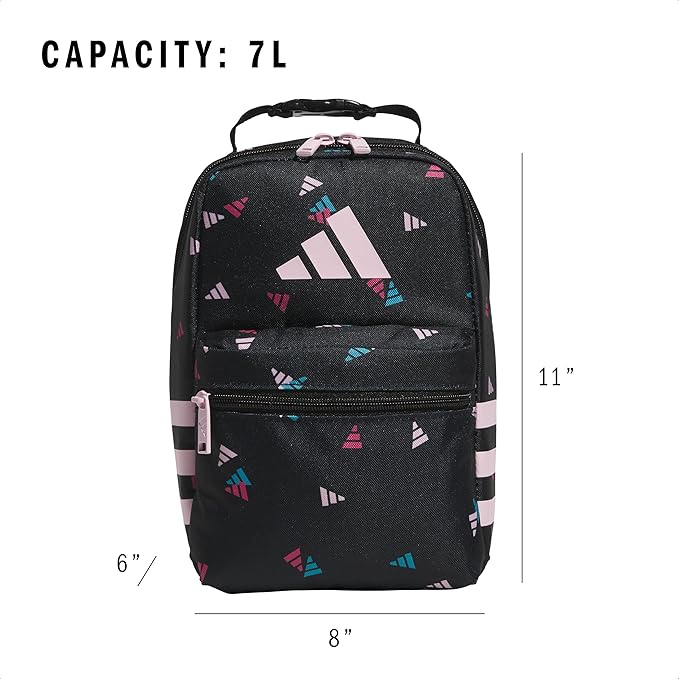 adidas Kids Santiago Lunch Bag – Insulated Cooler Lunchbox for Girls & Boys, 8L, Meadow Floral Black/Black/White/3, One Size