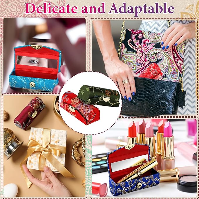 36 Pcs Diwali Gifts Bulk, Indian Return Gifts for Pooja Lipstick Holder Cases with Mirror, Mini Floral Jewelry Boxes, Portable Lipstick Storage for Women Wedding Party Favor (Random Color)