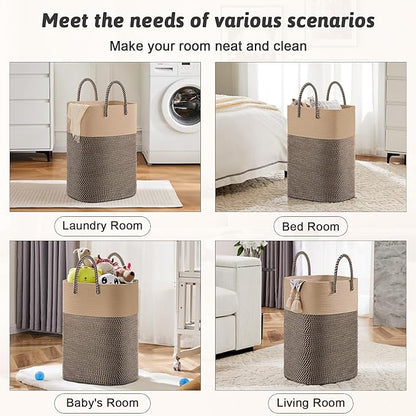 Laundry Basket,Woven Cotton Rope Laundry Hamper,Versatile Storage for Dirty Clothes,Baby Toys,and Blankets in Bathroom, Nursery,and Living Room (Jute, 60L)