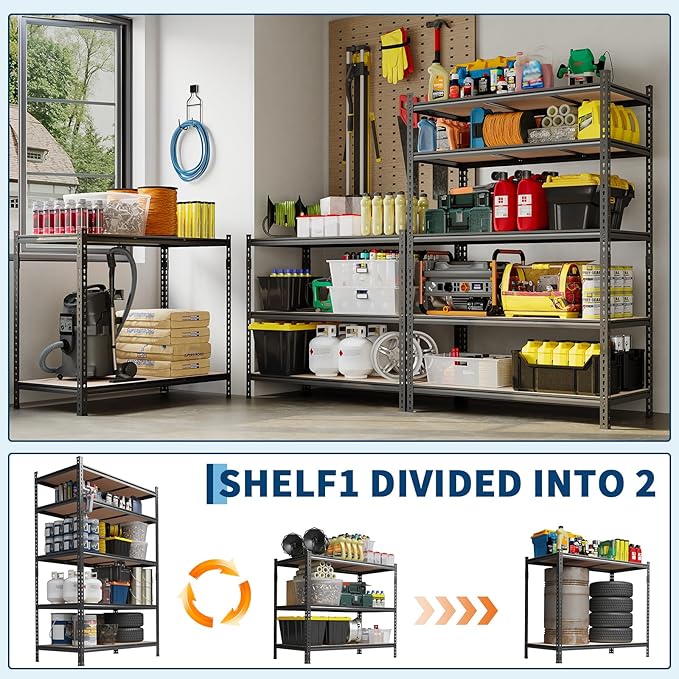 Garvee 5-Tier Utility Shelves, Metal Storage Shelves, Adjustable Shelving Units, Boltless Assembly, Garage Shelves Shed Shelving for Warehouse Garage Shed Basement,36 in W x 12 in D x 72 in H,Black