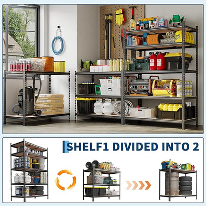 Garvee 5-Tier Utility Shelves, Metal Storage Shelves, Adjustable Shelving Units, Boltless Assembly, Garage Shelves Shed Shelving for Warehouse Garage Shed Basement,36 in W x 12 in D x 72 in H,Black