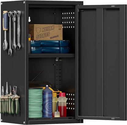 Metal Garage Wall Cabinet with 1 Door, 13.78'' Wide Wall Mounted Tool Cabinets for Garage, Basement, Warehouse, Kitchen, Bathroom, Home Office, Black, Assembly Required
