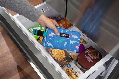 PackIt Freezable Snack Box, Sea Shark, Built with EcoFreeze Technology, Collapsible, Reusable, Zip Closure with Buckle Handle, Designed For Work Snacks, Fresh Snacks On the Go, Adults, and All Ages