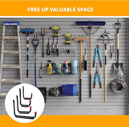 6 Pack Garage Hooks Heavy Duty, Utility Steel Hooks with EVA Foam Padding, 15inch Wall Mount J Organizer Hanger for Hanging Bikes Kayak Garden Tool Hose Bike Shelf
