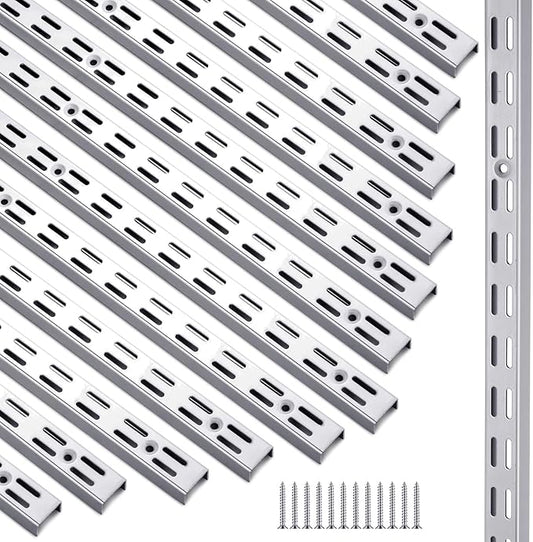 12 Pack 47 Inch Dual Track Upright Wall Shelving System Shelf Bracket Twin Slot Shelf Rail Twin Track Upright Heavy Duty Support System for Pantries, Linen Closets, Laundry Rooms (Silver)