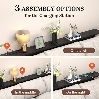 GRLEAF 63" Narrow Console Sofa Table with Built-in Power Strip (2 AC Outlets & 2 USB Ports) – 4.9ft Power Cord, Metal Frame, Easy Assembly, Ideal for Behind Couch, Hallway, and Home Office | Black