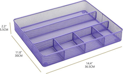 Annova Desk Top Organizer Tray for Office Organization - Metal Mesh - Storage Tray with Dividers for Pens, Desktop Accessories, Bathroom, Kitchen, Makeup and Office Supplies (Large, Purple)